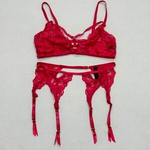 Oh La La Cheri Lingerie Set Women S/M Pink Lace Bralette Garter Belt Unworn